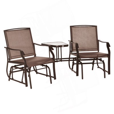 Outdoor Glider Chairs with Coffee Table, Patio 2-Seat Rocking Chair Swing Loveseat with Breathable Sling for Backyard, Garden and Porch, by Lark Manor