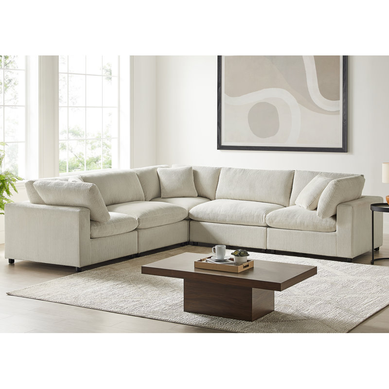 Vinessa Modular 5-Piece Sectional, Beige Corduroy