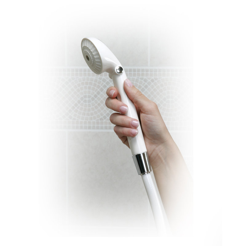 White Handheld Shower Head with Diverter Valve and 80" Hose