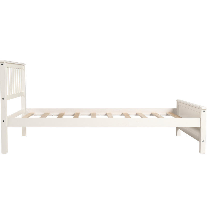 Lit plateforme en bois massif blanc avec tête de lit et lattes stables