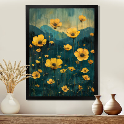 Reproduction d'art jaune jaune et bleu, «Buttercups Meadow IV» - Bouton d'or
