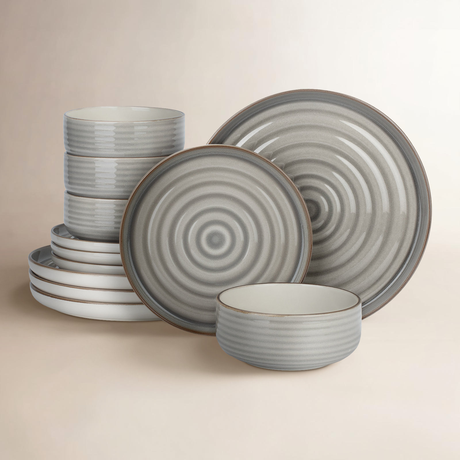 Stoneware Dinnerware Set, Quartz Gray