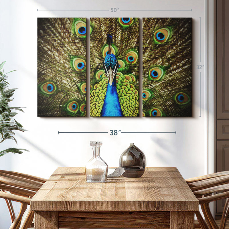 «Fierce Blue Peacock Wall Art» sur toile, H 32 po x l 50 po x P 1,25 po