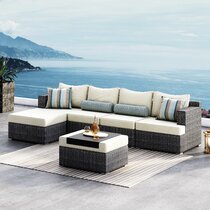Acme 45015 Brayden studio braxten salena beige fabric and grey faux wicker  patio lounge sofa with