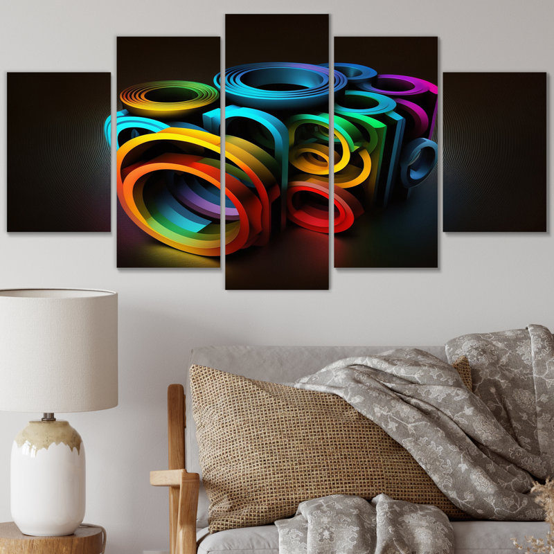«Neon Rainbow 3D», reproduction d'art abstrait en spirale - 5 panneaux