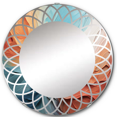 Teal Orange Bold Abstract Flow Collage I Circle Mirror
