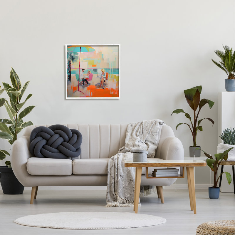 Abstrait été tropical encadré sur bois, Estampe numérique encadrée blanc bord de mer, H 24 po x l 24 po x P 1,5 po