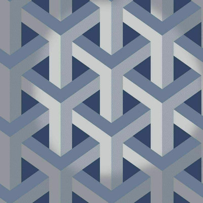 Holden Modern Geometric Trident Wallpaper Navy Blue Grey Metallic Accent 12810