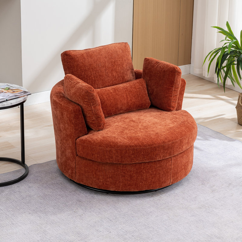 50" W Dahlonega Slipcovered Swivel Barrel Chair, Terracotta Polyester, 34.6'' H x 50'' W x 47'' D