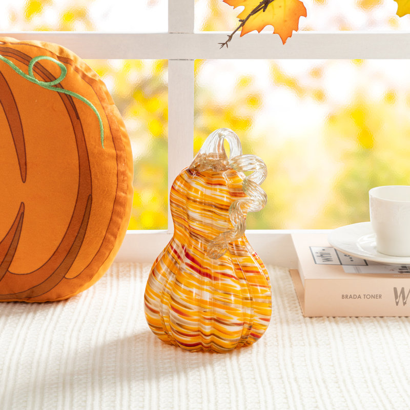 8.5"H Fall Multi Stripes Glass Gourd