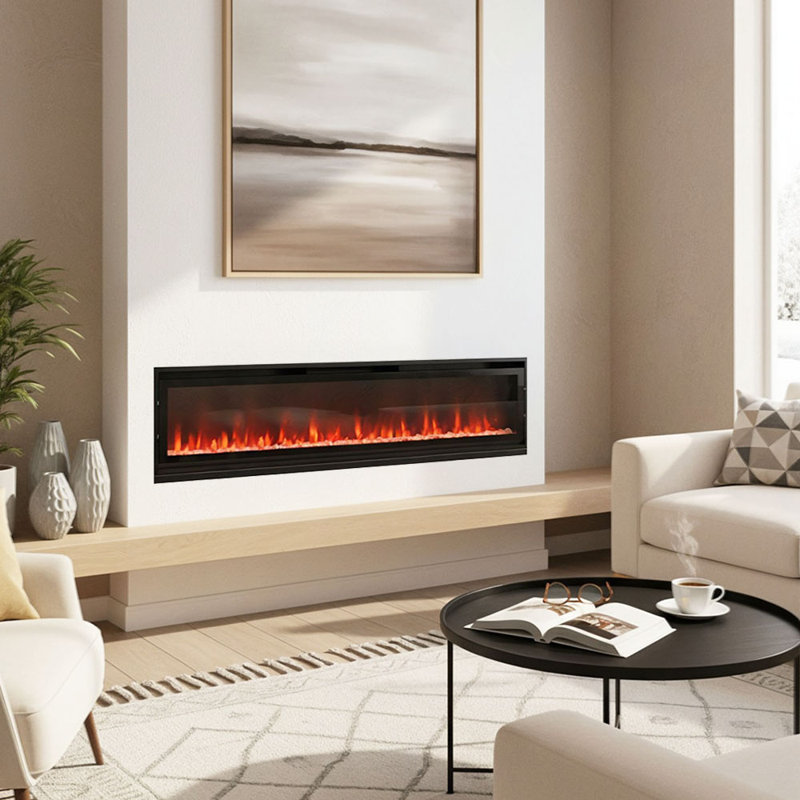 Metro Lane Black Electric Fireplace with 5120 BTU, 34cm H x 152.4cm W x 11cm D
