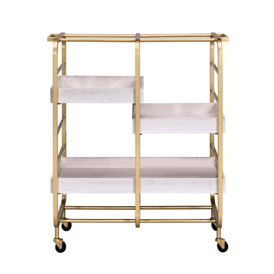 Rectangular Gold And White Serving Cart With 3 Adjustable Trays - For Dining Area Metal, Function