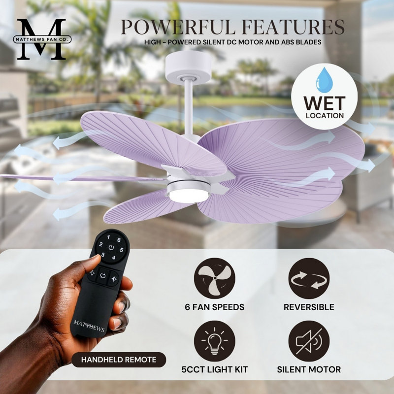 Alessandra Tropical - Five Blade Ceiling Fan - Matte White Finish - Matte White Blades, Matte White, Lilac