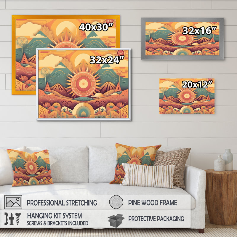 Tribal Sun I - reproduction de cadre flottant sur toile, Noir, H 12 po x l 20 po x P 1 po