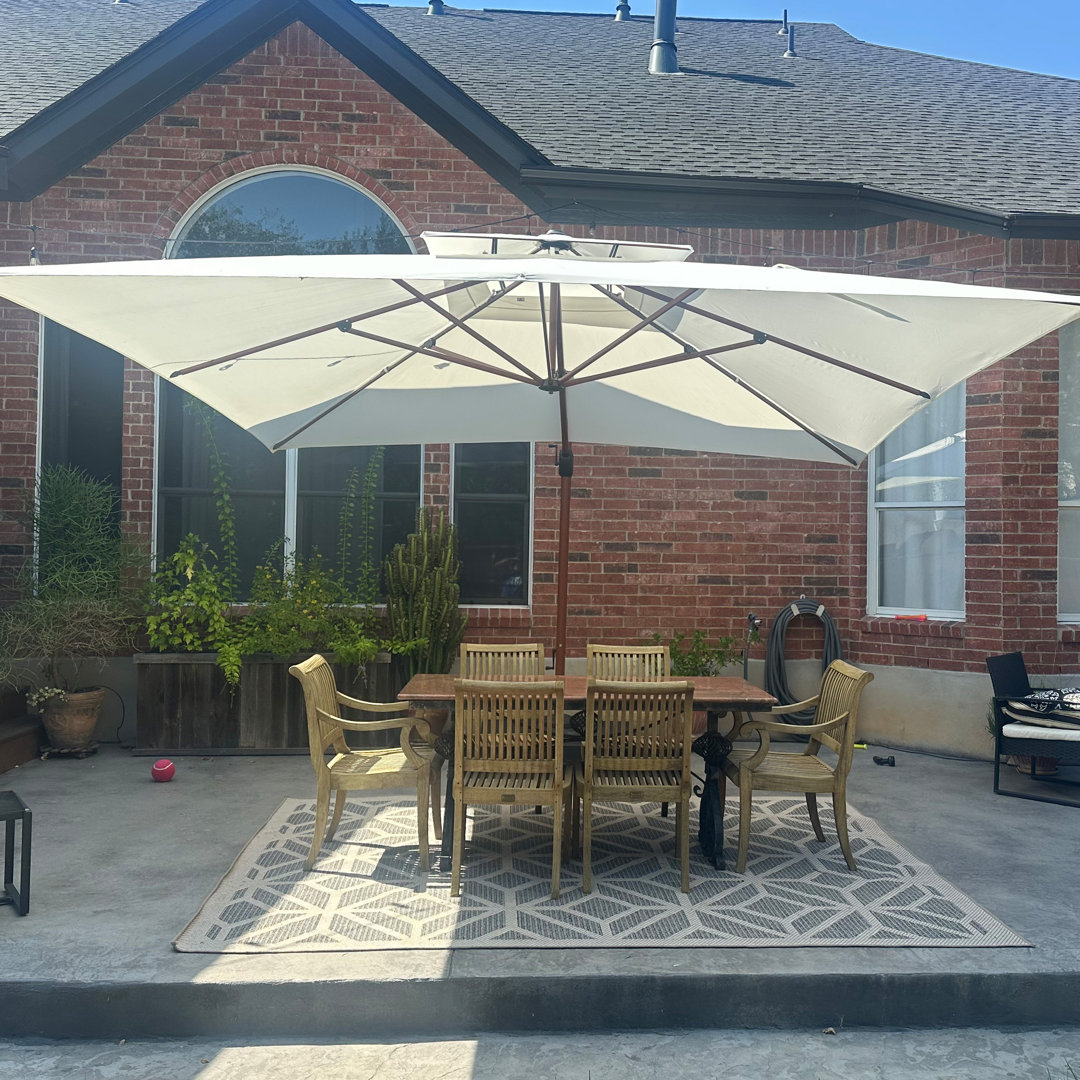 Roopal 144'' Square Wood Pattern Cantilever Umbrella With Wheeled Base Arlmont & Co. Fabric