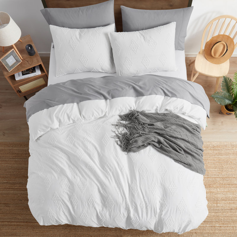 Ensemble de housse de couette Modern Boho, Housse de couette très grand + 2 taies décorativ, Blanc