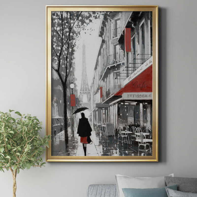 «Rainy Paris I» par J Paul, reproduction d'art sur toile encadrée, Doré, H 18,5 po x l 24,5 po x P 1,5 po