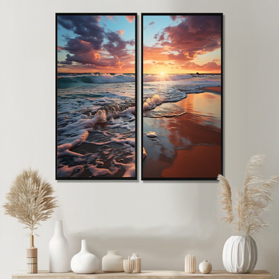 Coucher de soleil Horizon III - Grandes impressions côtières sur toile 2 panneaux