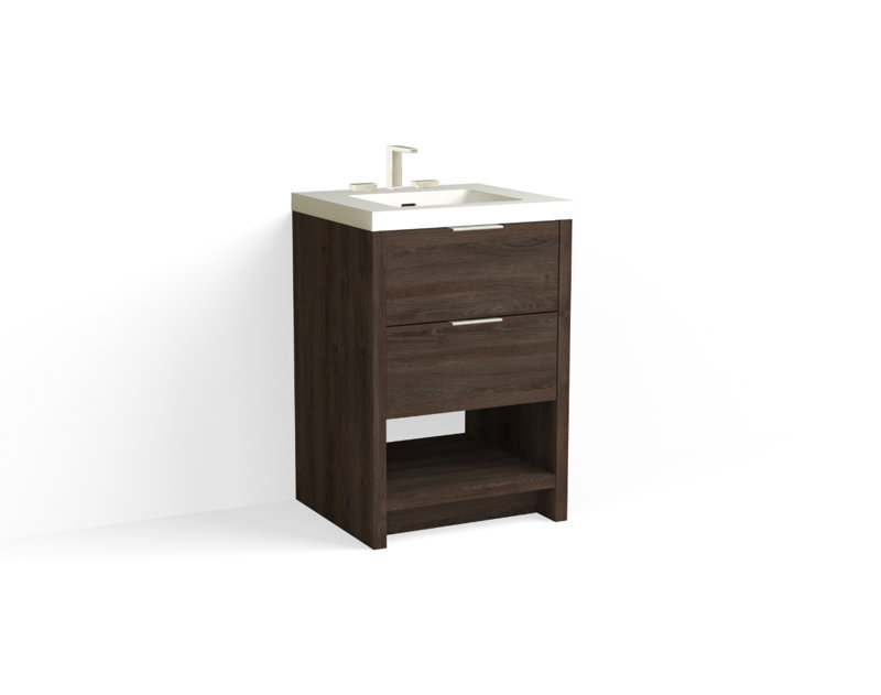 Vue 24" W Freestanding Single Bathroom Vanity, Matte White/8" Widespread, Polished Nickel, Biondo
