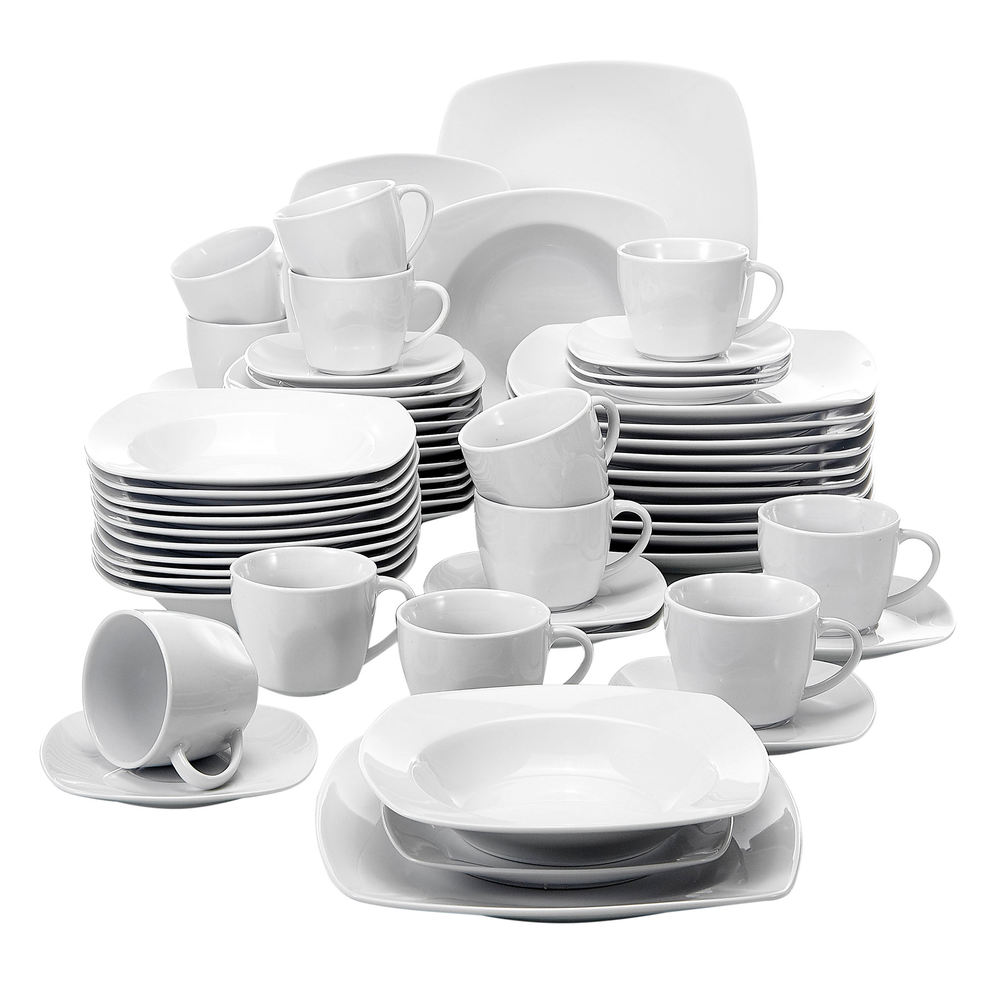 MALACASA, Series Elisa, 50-Piece Porcelain Dinnerware Set, White