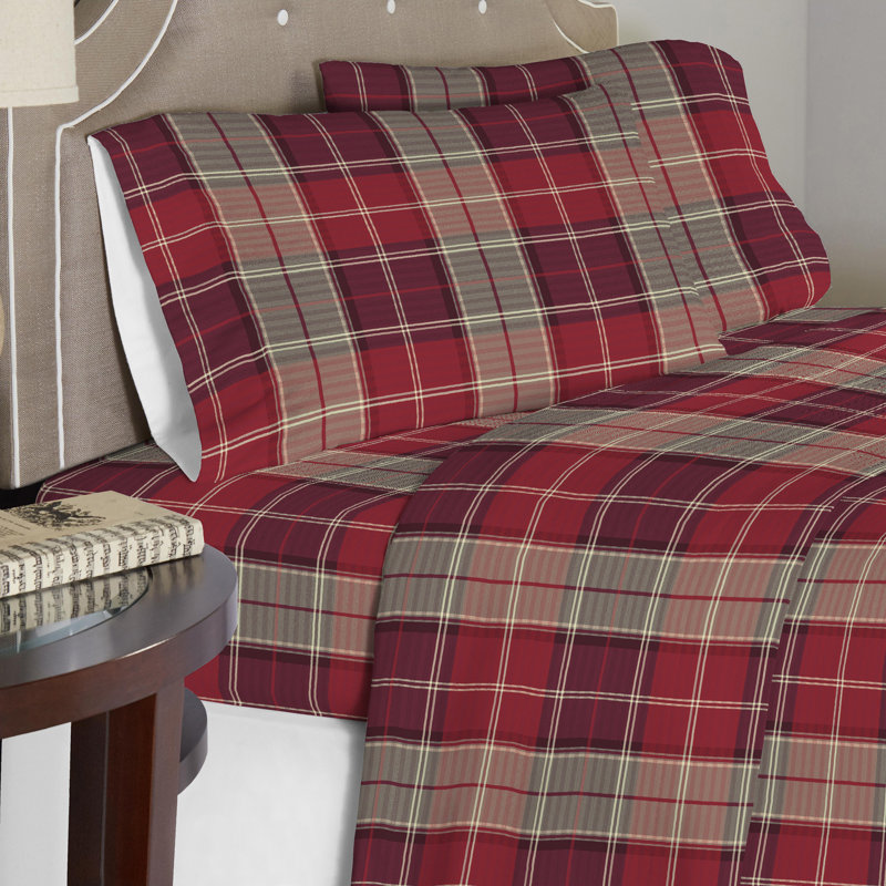 Pointehaven 175 GSM Printed Flannel 100% Cotton Deep Pocket Sheet Set, Queen, Piedmont Plaid