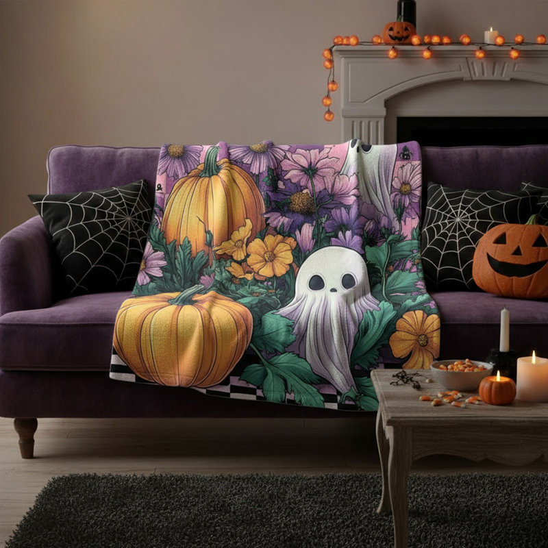 Couverture en flanelle à imprimé fantôme châle d'Halloween toutes saisons, B