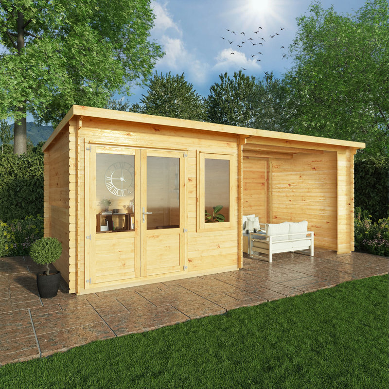 Mercia 20ft x 10ft Elite Pent Log Cabin With Patio Area (28mm)