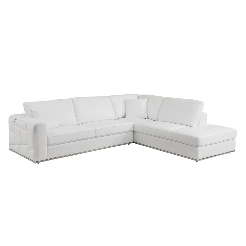 Palombo Genuine Top Grain Italian Leather Sectional, White, Left Hand Facing