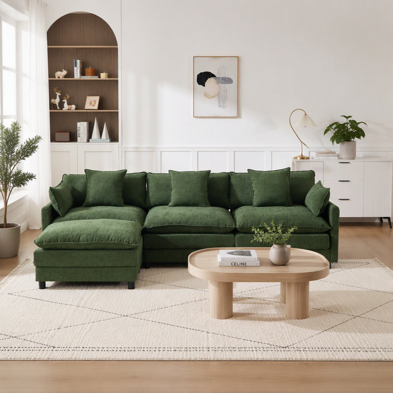 Canapé modulaire en forme de L 108 po en forme de nuage avec repose-pieds et siège profond en chenille 4 places 108 po, Vert