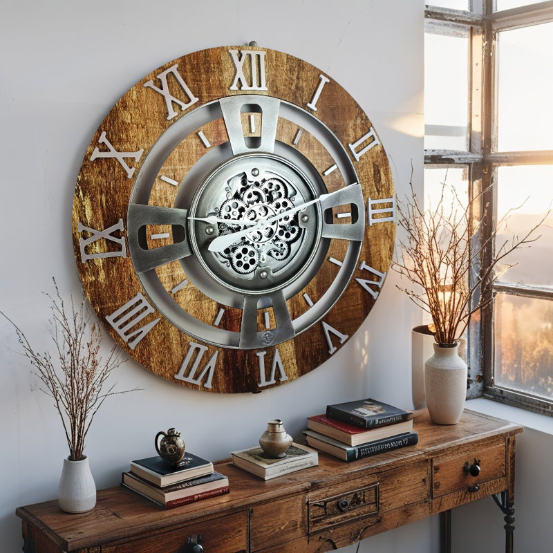 Horloge murale 24 po de taille moyenne pour le salon, Brun rétro