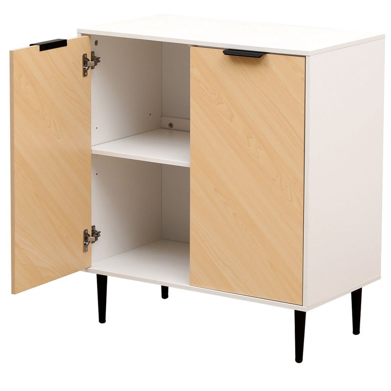 Walnut Black Sideboard Rectangle Accent 2 Door Cabinet, White