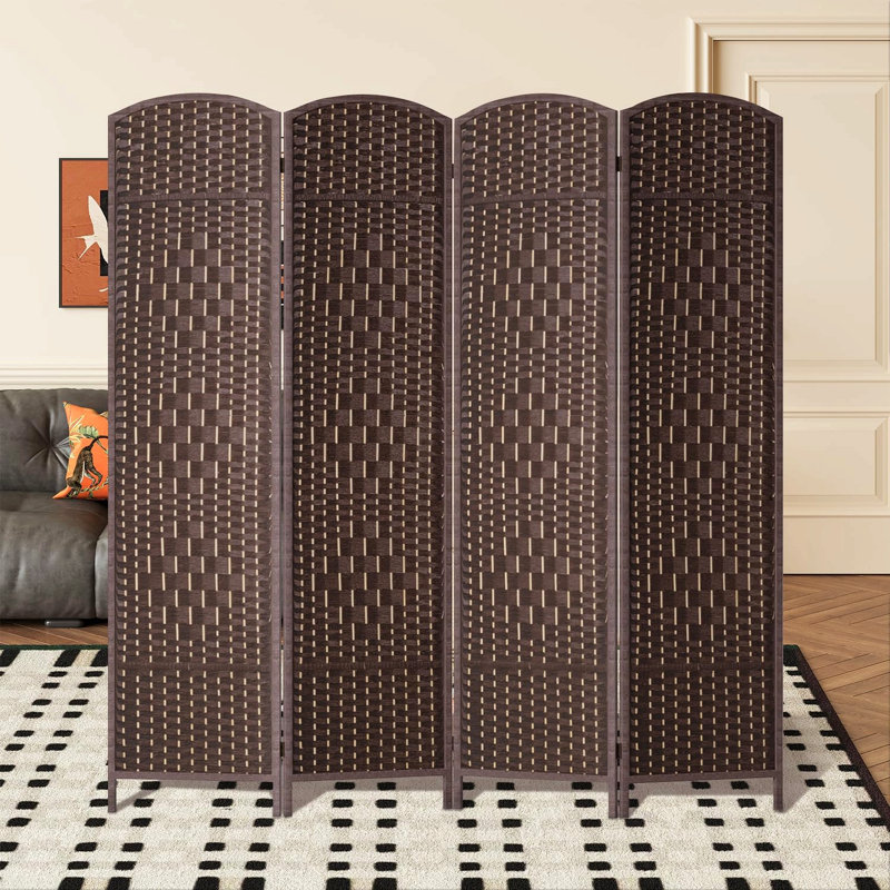 Paravent pliant diviseur de cloison pliable, double charnières en fibre tissée Home Decor, Noyer brun