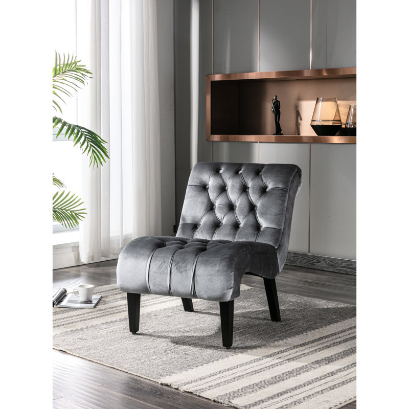 Fauteuil en velours sans accoudoirs, rembourrage confortable pour un moment de détente, Argent
