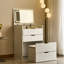 31 petits bureaux de meuble-lavabo avec 3 tiroirs, banc de rangement, miroir d'éclairage 3 couleurs et plateau de table en verre visible, convenant à la chambre à coucher, miroir de chambre blanc + verre, banc