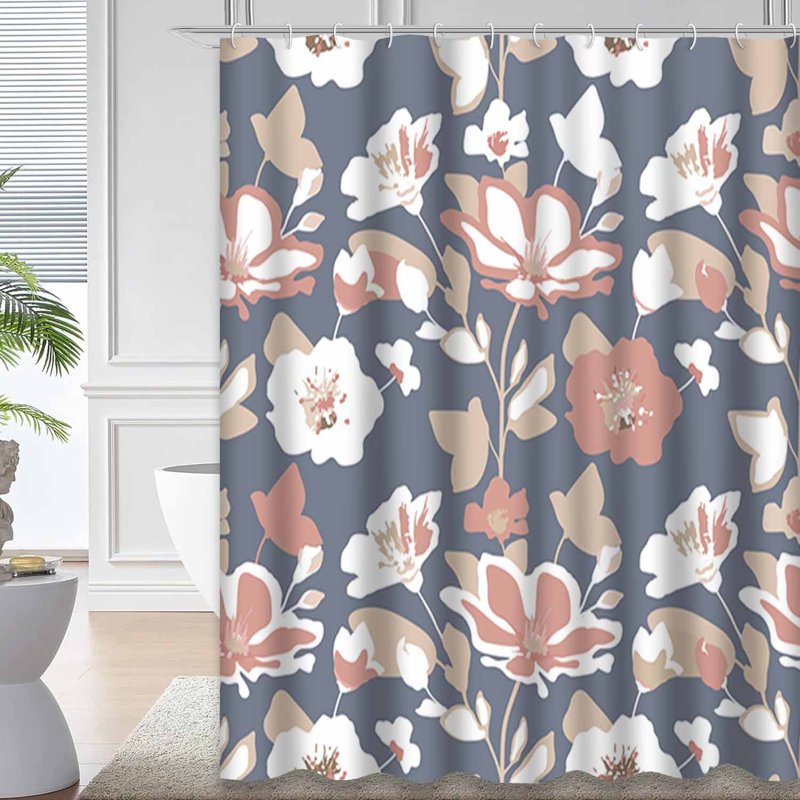Rideau de douche sans couture à motif floral avec 12 crochets, L 72 po x l 84 po