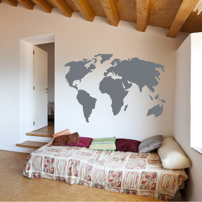 Décalcomanie murale carte du monde, H 22 po x l 32 po x P 0,01 po, Gris orage