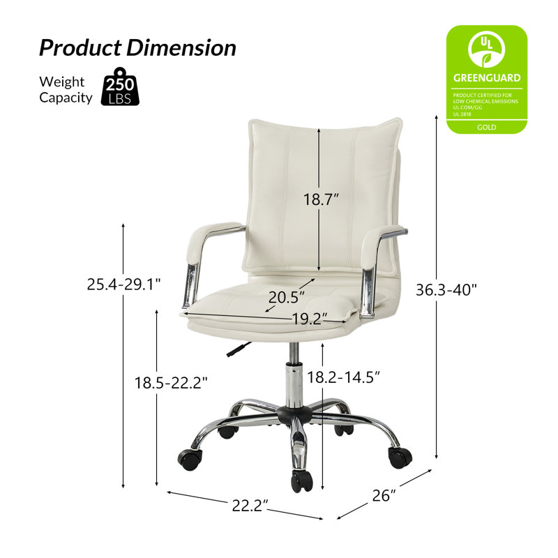 Lundgren Modern 22.2'' W Faux Leather Swivel Task Office Chair with Tufted Back, White