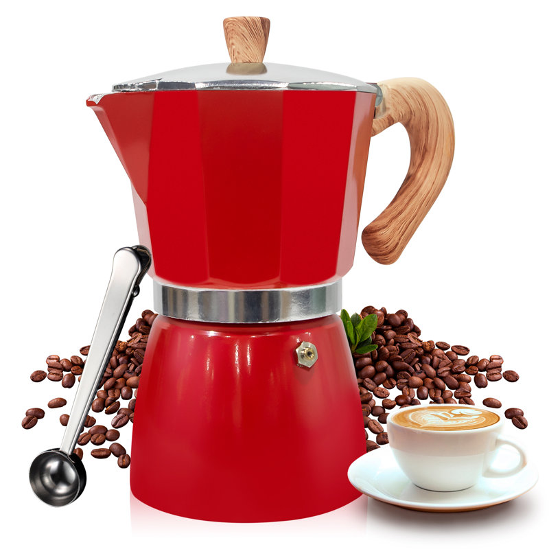 Belfry Kitchen Hoyt Stovetop Espresso Maker, Red