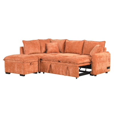 Orange Convertible With Storage And Charging Ports - Convenient Living Sleeper In Power Outlets Modern Comfort