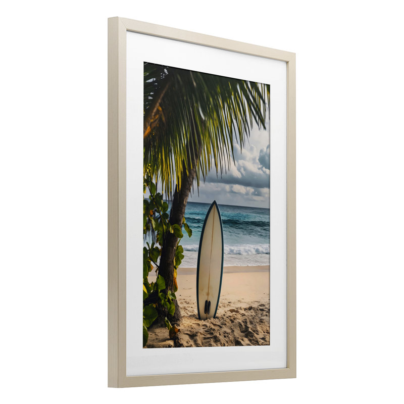 «Seaside Surf Adventure», reproduction encadrée sous verre, design par LSR Design Studio, Cadre de récolte en pin