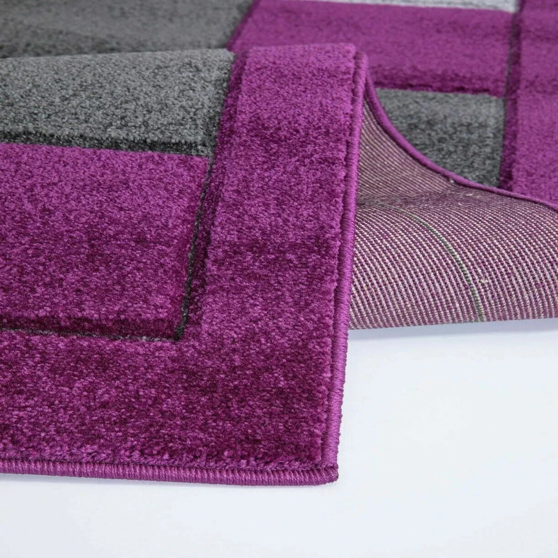 Havana Geometric Purple Grey Large Rugs – Modern Living Room Carpet, Bedroom & Hallway Runner | Soft, Non-Shedding, Stain Resistant Floor Mat