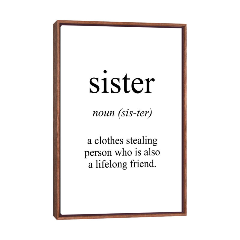 Sister Sens - reproduction d'art textuel, H 40 po x l 26 po x P 1,5 po, Toile avec cadre brun, Pas de tapis
