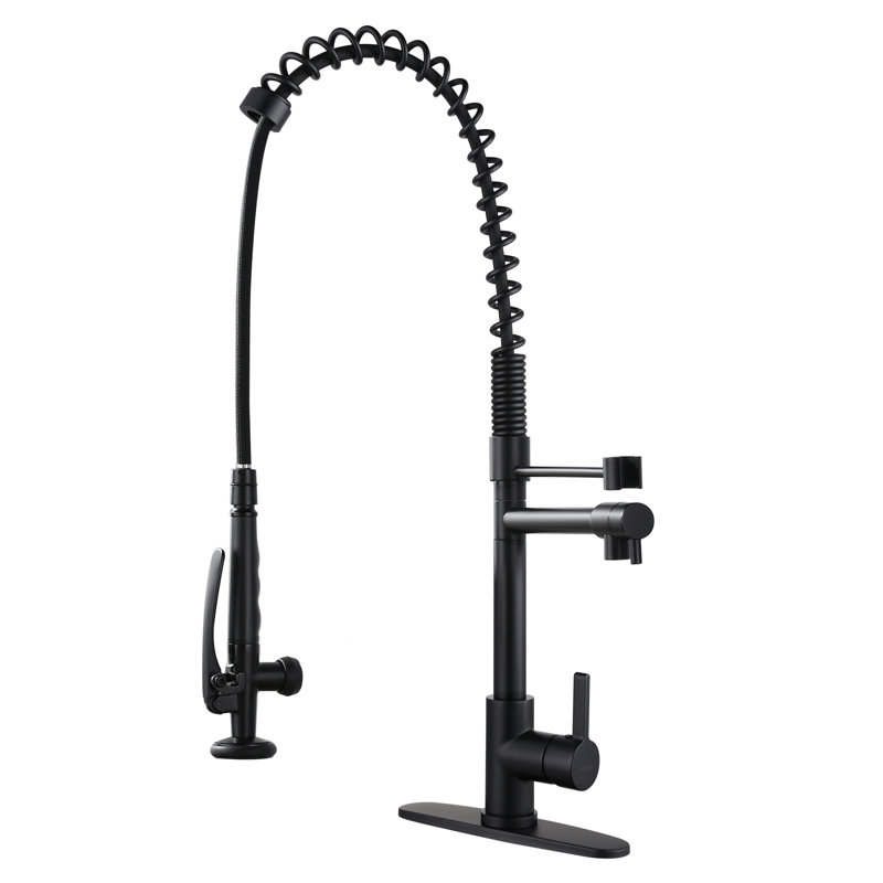 Deck Mounted 2-Handle Pull Down Sprayer Commercial Kitchen Faucet, Black