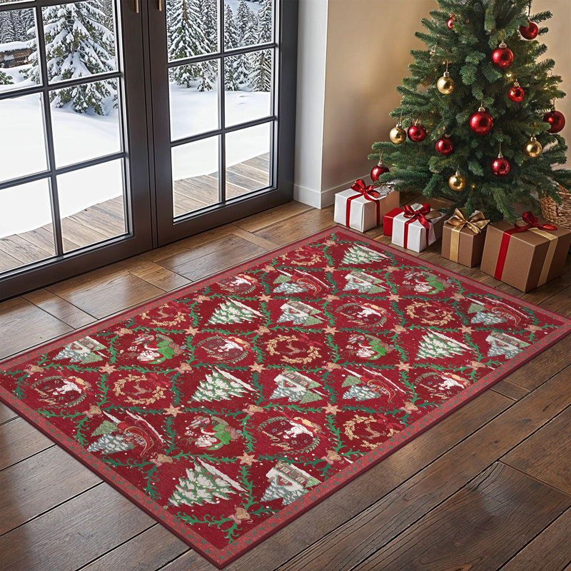 Paillasson lavable Red Christmas, Rectangulaire 3 pi x 5 pi