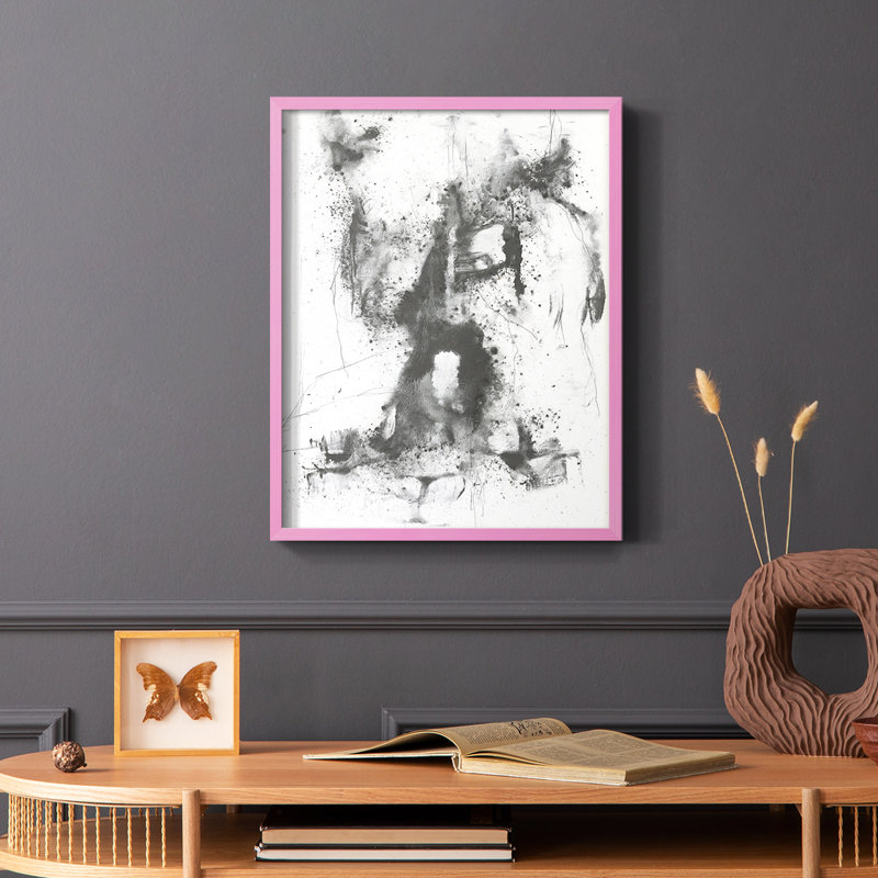 Graphite abstrait II, reproduction encadrée - bois massif, Rose, H 10 po x l 8 po