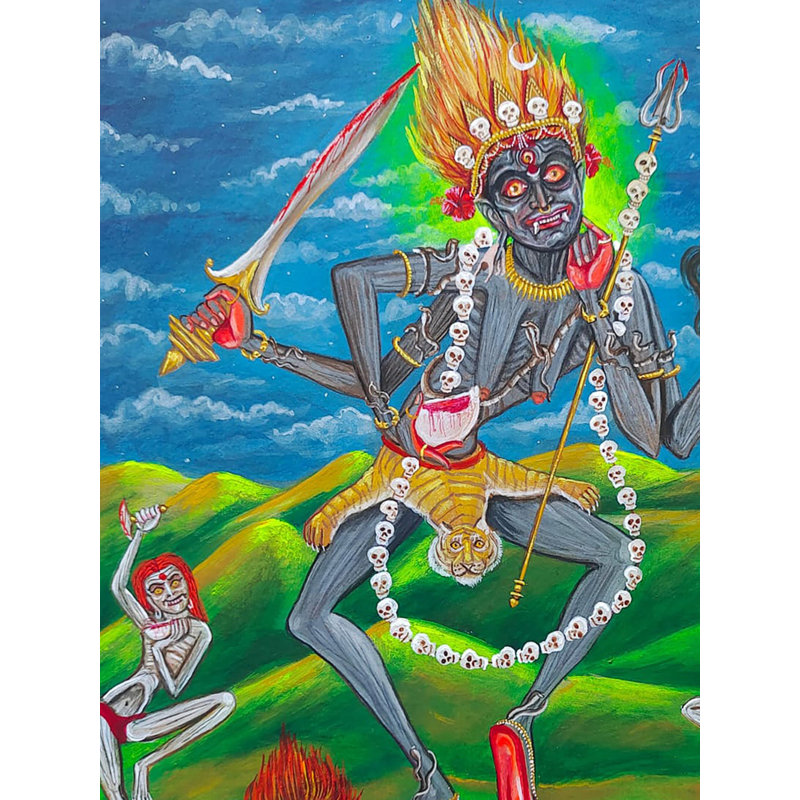Chatundhuja, déesse Chamunda | Opaque sur papier | Par Siddhant Thapan