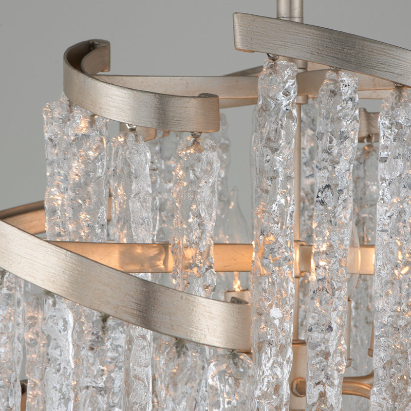 Modern Silver Leaf Crystal Venetian Glass 9-Light Chandelier