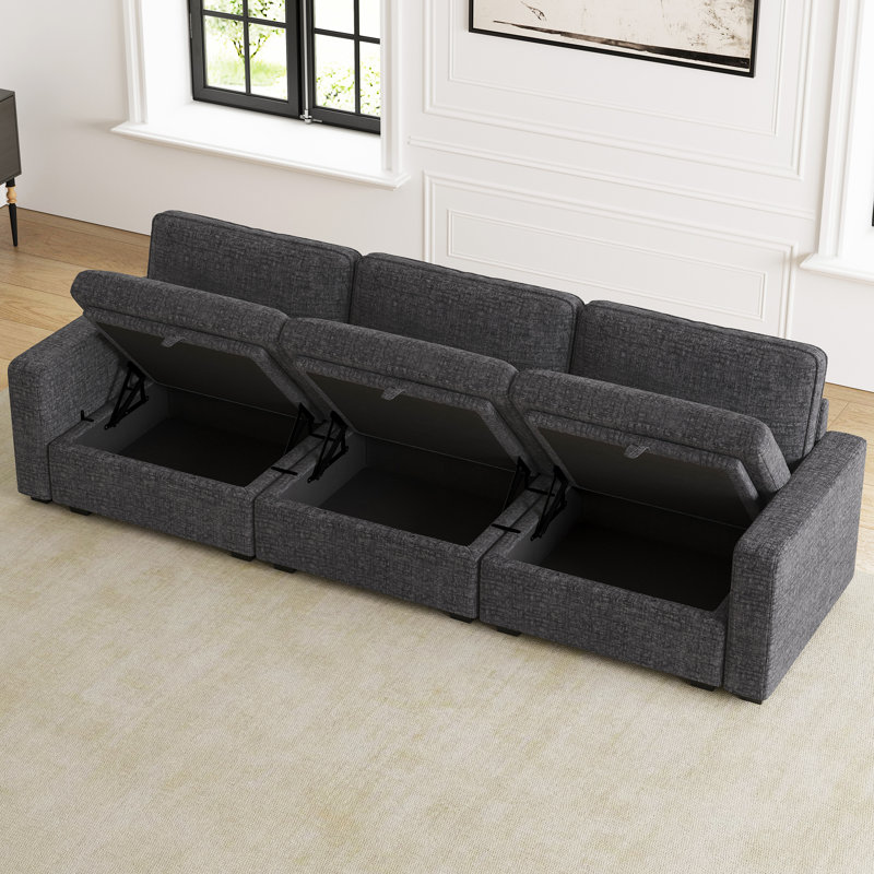 Hymes 101.5'' Wide 3-Seat Sofa Modular Sectional Sofa Apartment Storage Couch With Detachable Cushion Cover, Black Chenille