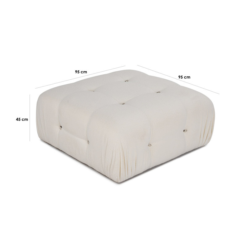 Tuffet élégant blanc avec structure en bois de hêtre et tissu 100% polyester, 37,4 x 37,4 x 17,7 pouces | 28 coussins en mousse gris doux, nettoyage à sec, siège fixe | Conception moderne avec des pieds en plastique noir mat, parfait pour la décoration intérieure