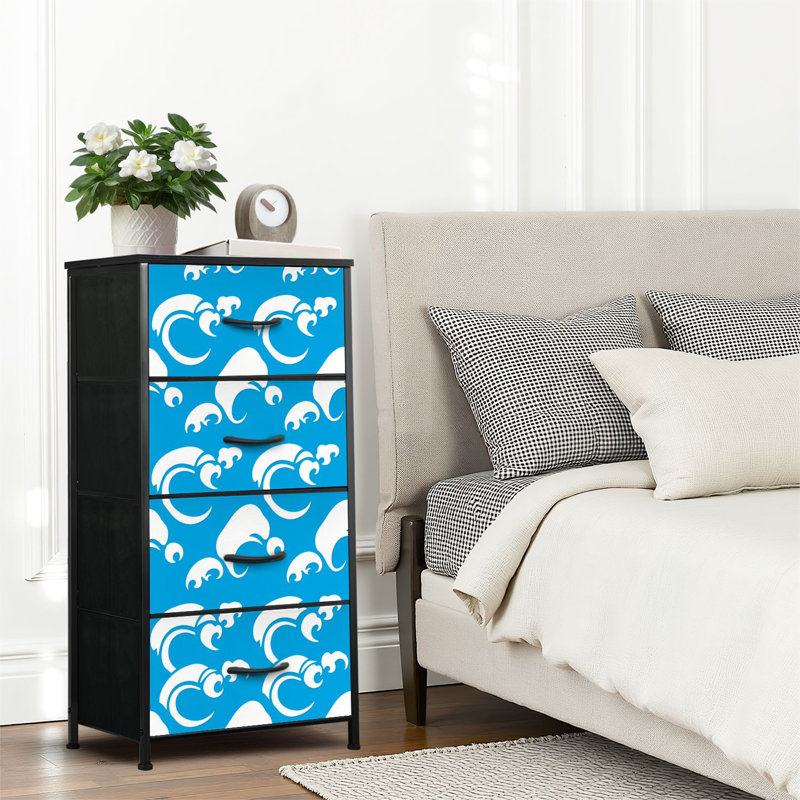 4 Drawer Dresser for Bedroom, Narrow Chest of Drawers, Wooden Top and Study Iron Frame 18"x37.5"-(WxH)